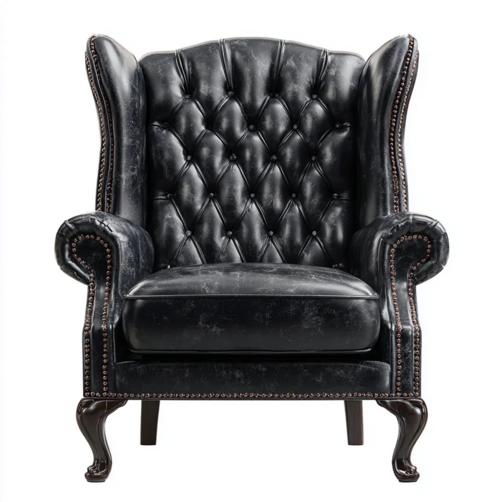 Ohrensessel Leder 80x85x105 cm - Schwarz - Klassisches Design