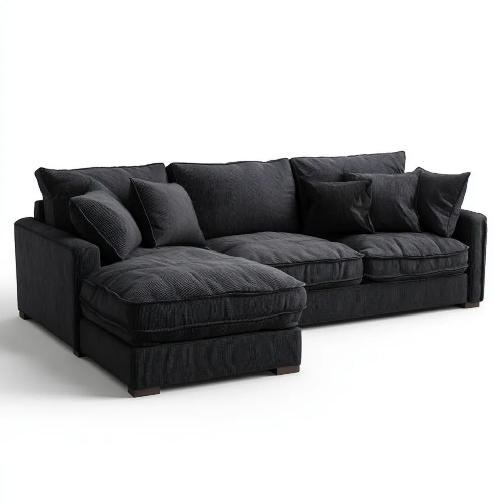 Ecksofa Cordgewebe 280x160x85 cm – Schwarz – Moderner Stil