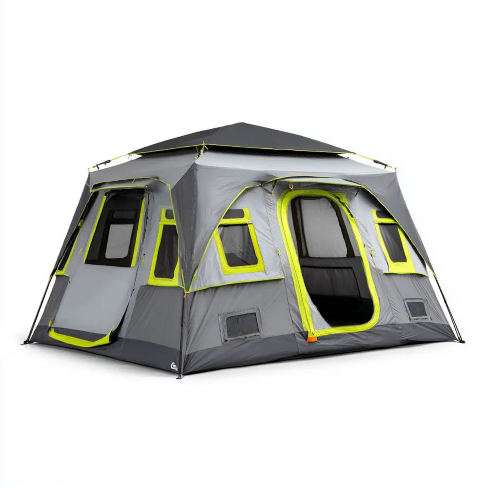 Familienzelt 8 Personen Polyester 450x300x210 cm – Grau/Limette – Wasserdicht