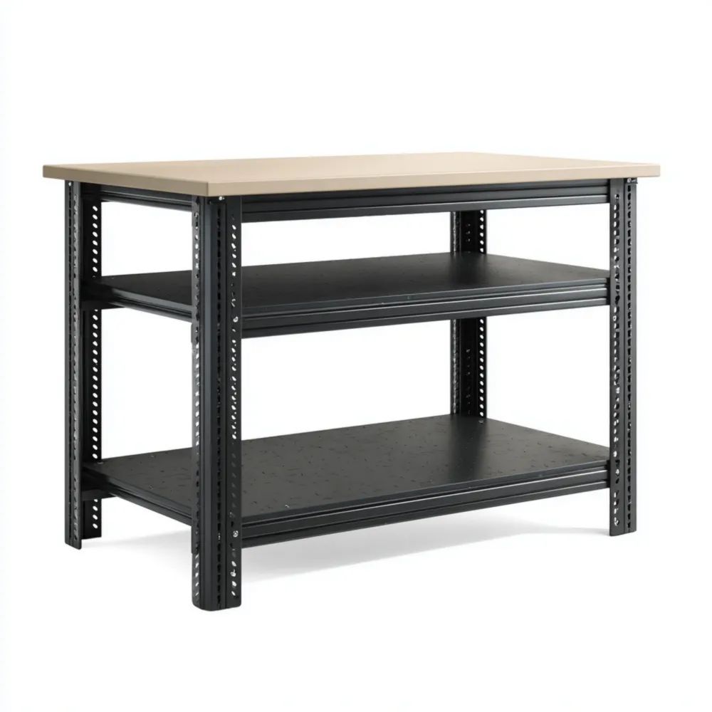 Werkbank mit Regalböden Metall Holz 120x60x90 cm - Schwarz/Natur