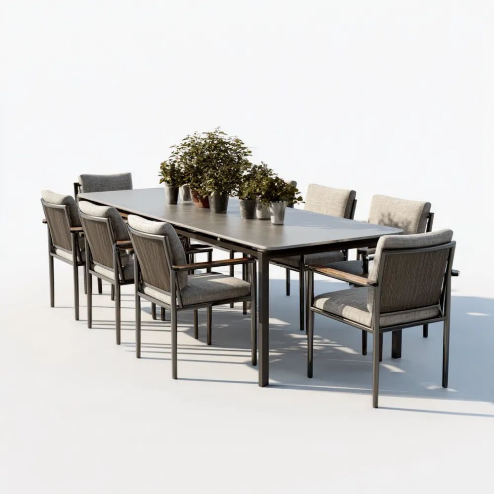 Garten-Essgruppe Metall 200x100x75 cm – Grau – Modernes Design