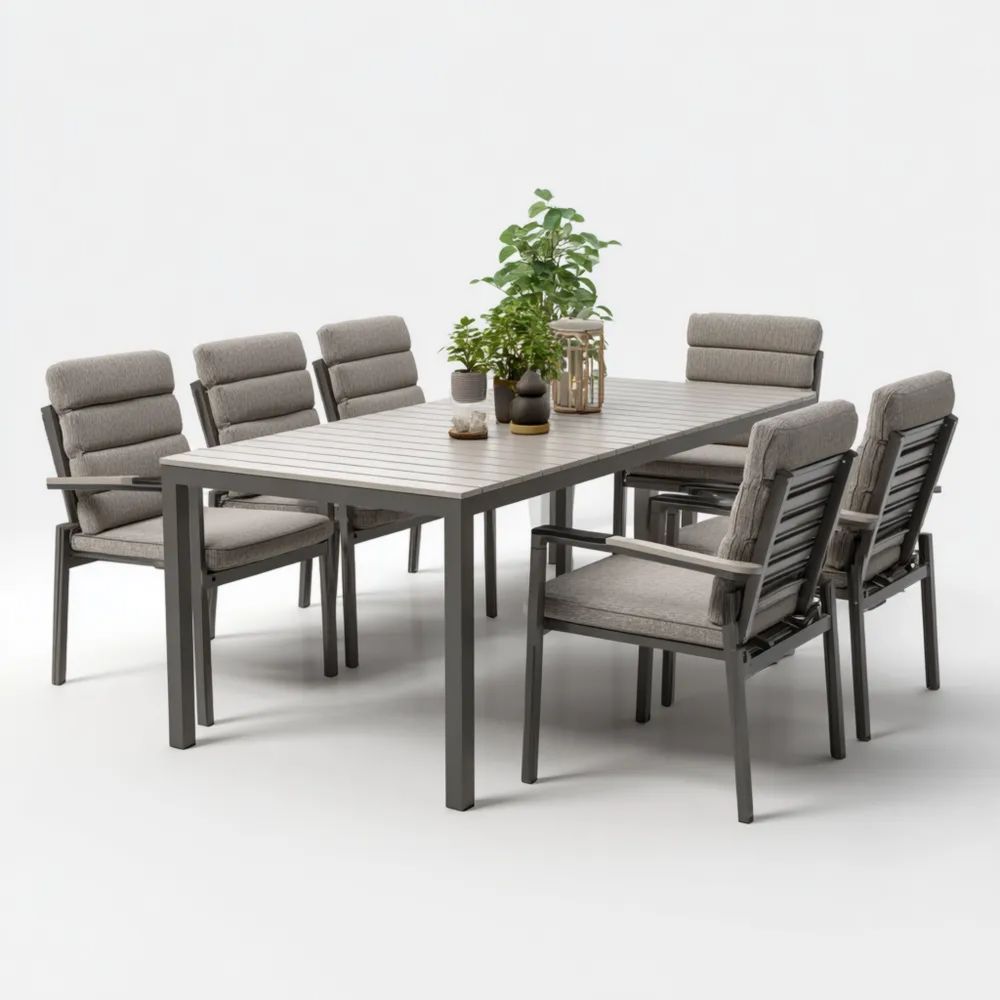 Garten-Essgruppe Aluminium 200x100x75 cm - Grau - Modernes Design