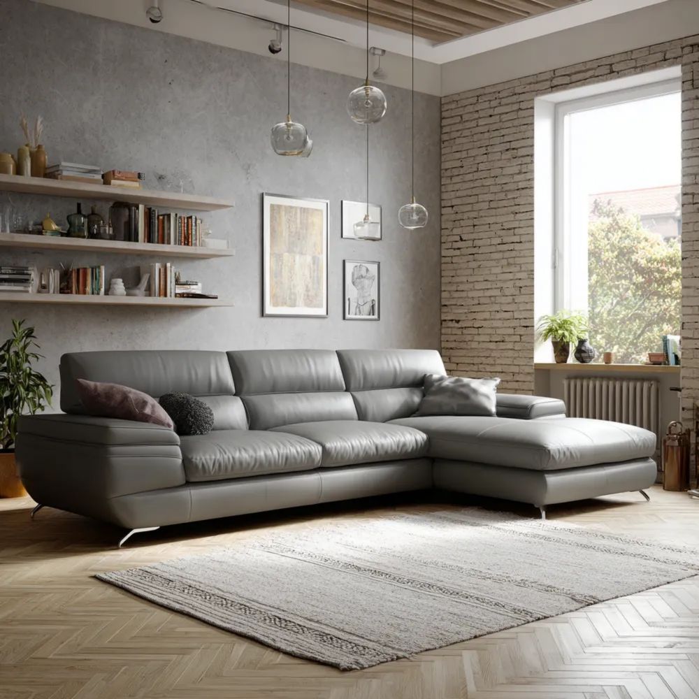 Ecksofa Leder 300x200x90 cm - Grau - Modernes Design