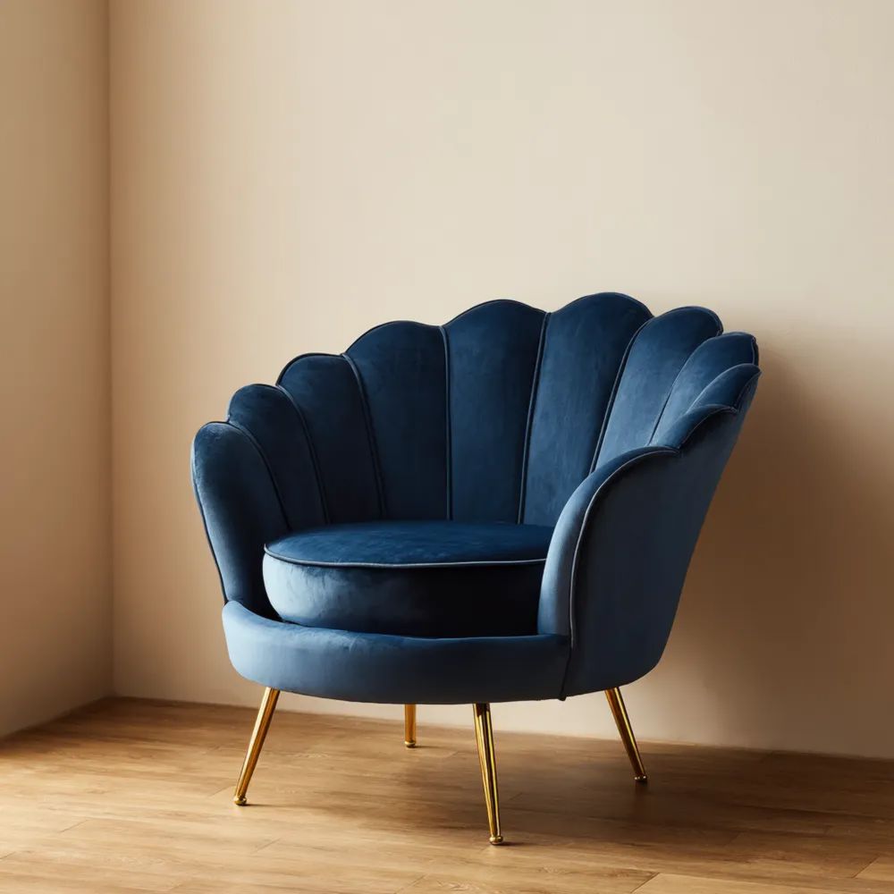 Muschelsessel Samt Blau – Retro-Design (80x78x85 cm)