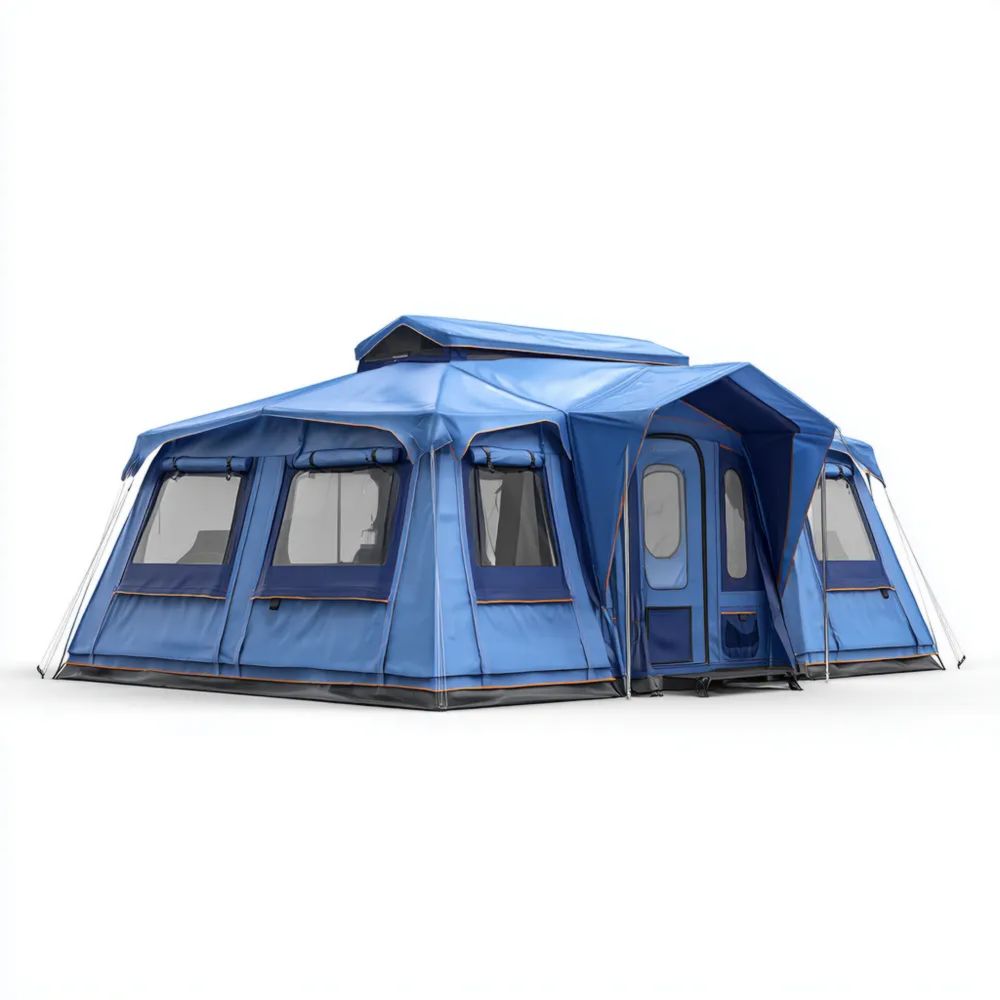 Familienzelt 450x300x200 cm Wasserdichtes Polyester Blau für Outdoor Camping