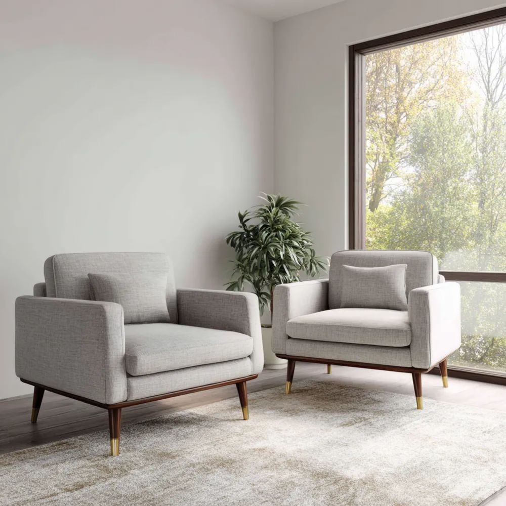 Sessel Set 85x80x78 cm Stoffpolster – Hellgrau – Skandinavisches Design