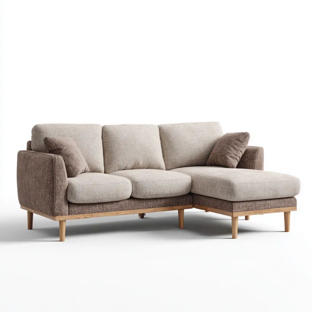 Ecksofa Stoff 200x150x90 cm – Beige/Braun – Skandinavisches Design