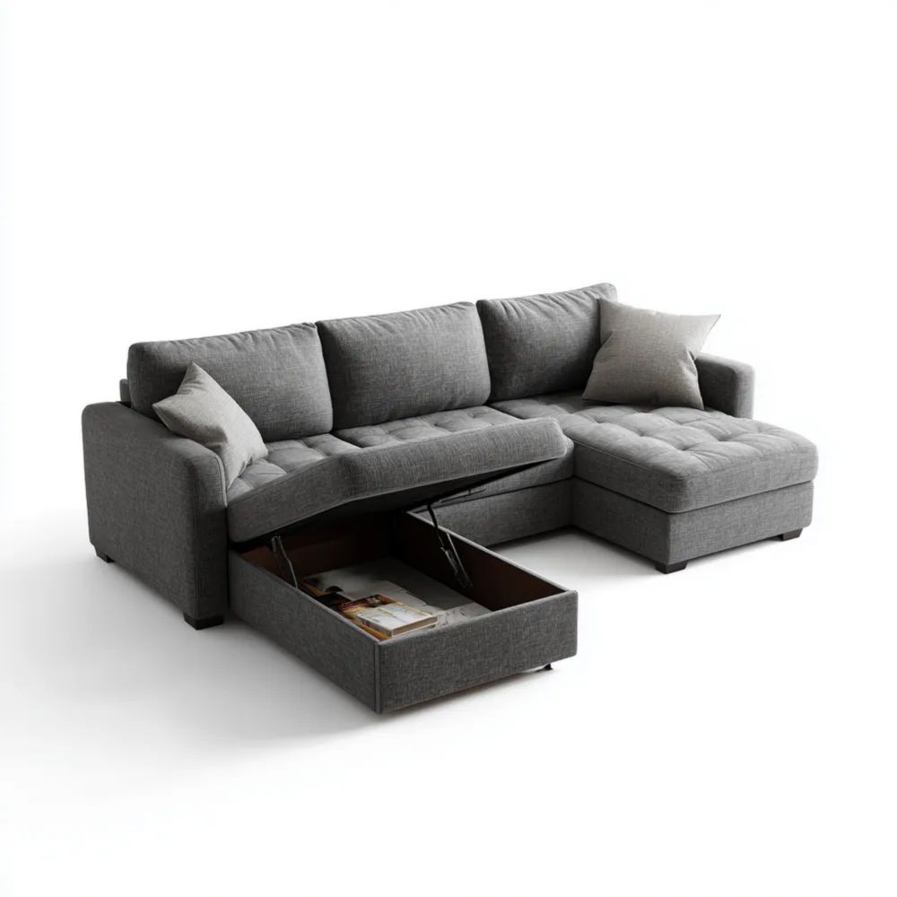 Ecksofa Stoff 250x150x85 cm – Dunkelgrau – Moderner Stil mit Stauraum