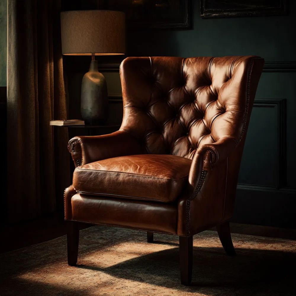 Klassischer Ledersessel 90x80x100 cm - Dunkelbraun - Holzrahmen