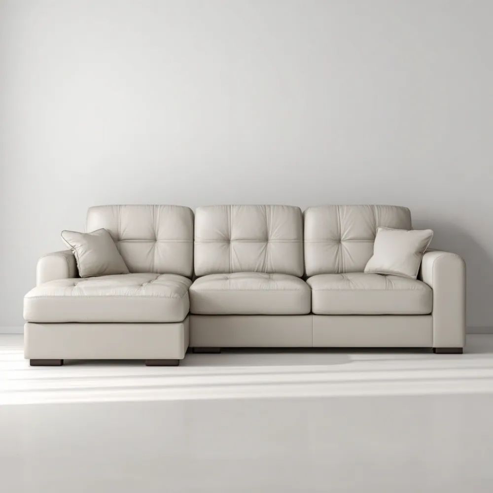 Ecksofa Ledersofa 300x170x90 cm – Cremeweiß – Modernes Design