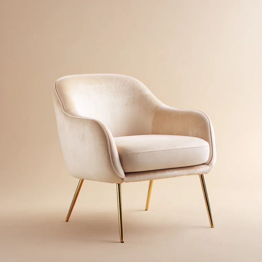 Sessel Samtpolster 70x70x80 cm - Creme - Modernes Design