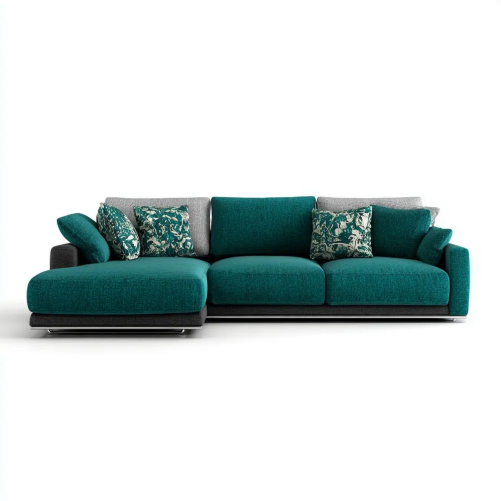 Modernes Ecksofa 300x100x90 cm Stoff – Türkis/Grau