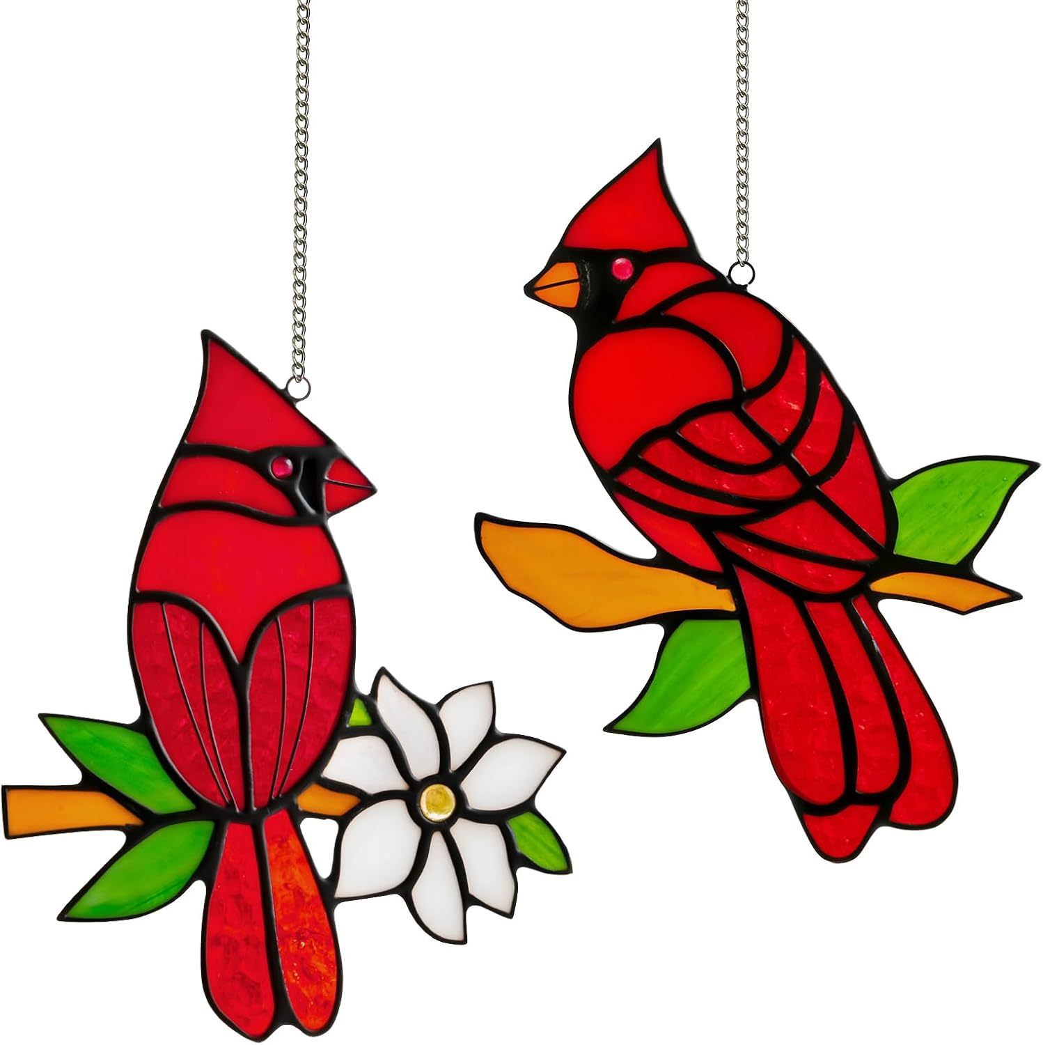 2 Pack Handmade Hummingbird Stained Glass Suncatcher, 6 Inch Glass Window Hanging Ornament with Copper Foil Edges, Suction Hooks Included, Bird Lover Gift for Mom Grandma Women