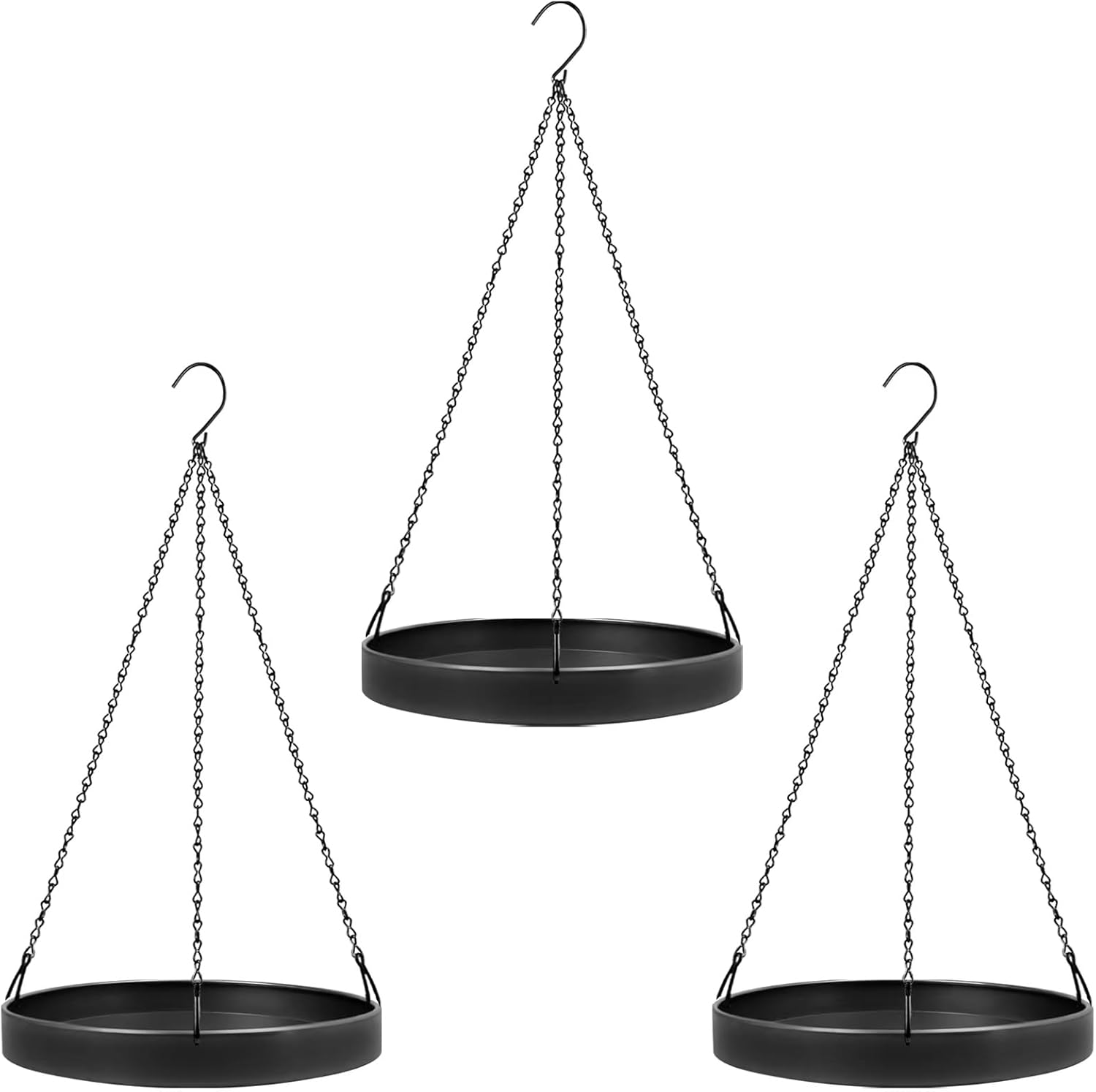 2 Pack Black Metal Plant Hanger, Indoor Outdoor Hanging Planter Basket with Tray, Window Plant Holder & Hanging Plant Shelf for Plants