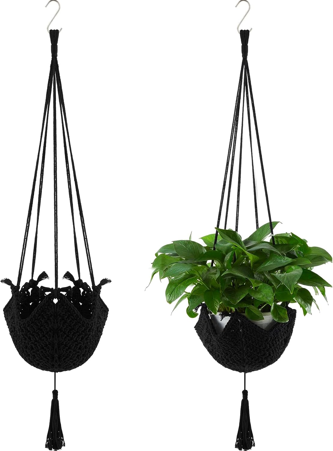 2 Pack Jute Crochet Plant Hanger, Long Macrame Plant Holder Rope with S-Hooks, Fits 3–12 Inch Pots, Boho Wall Hanging Decor for Halloween & Home