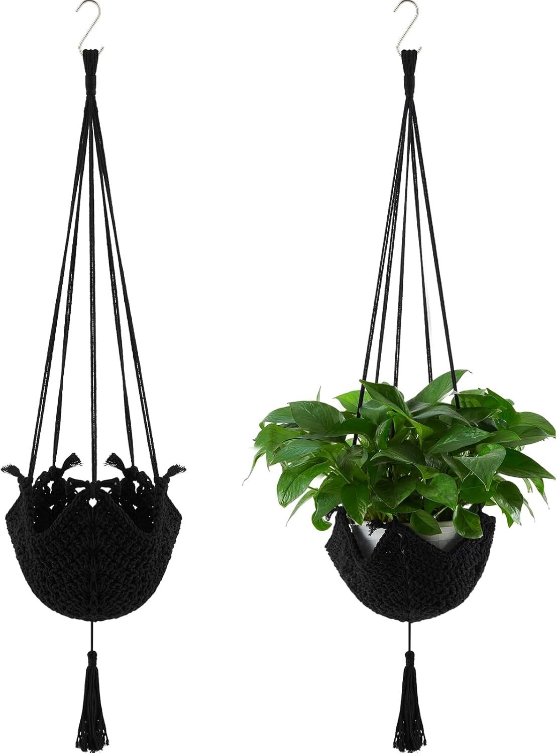 2 Pack Jute Crochet Plant Hanger, Long Macrame Plant Holder Rope with S-Hooks, Fits 3–12 Inch Pots, Boho Wall Hanging Decor for Halloween & Home