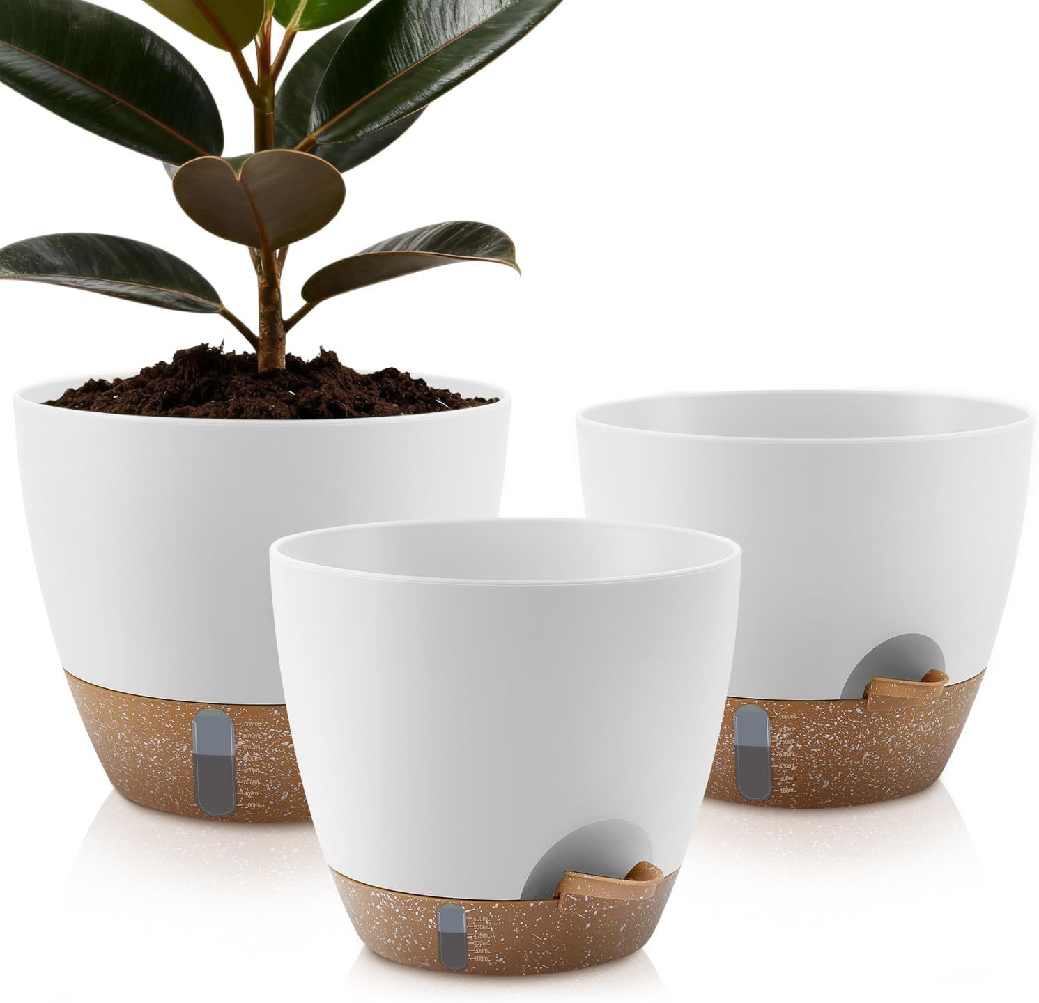 Self-Watering Plant Pots with Water Level Indicator & Drainage Holes – 12/10/9 Inch Large Plastic Planters for Indoor & Outdoor Plants