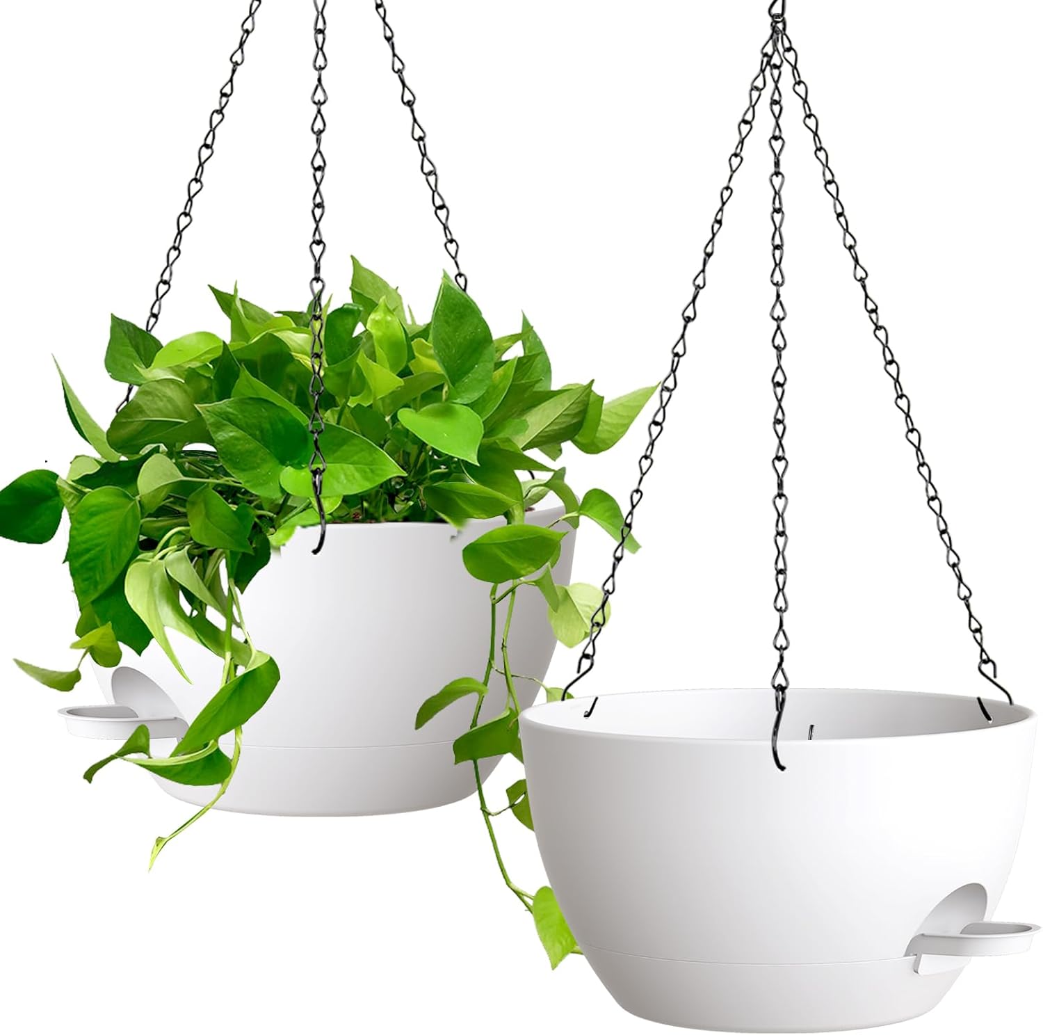 2 Pack 13 Inch Large Self Watering Hanging Planters, Plastic Hanging Plant Pots with Removable 50 Oz Water Reservoir, Indoor Outdoor Hanging Basket for Window, Porch, Garden, Balcony
