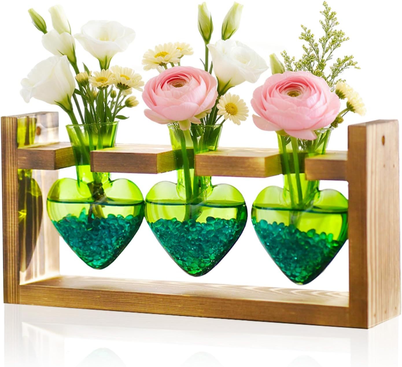 Plant Terrarium Propagation Station, 3 Bulb Glass Vases with Wooden Stand, Mothers Day Gifts for Mom Plant Lovers Women Wife Daughter, Tabletop Hydroponic Planter for Home Garden Decor