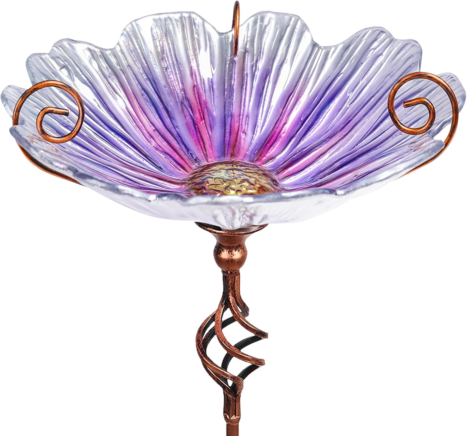 31 Inch Height Glass Birdbath Bird Feeder with Metal Stake, Blue Outdoor Garden Yard Decor
