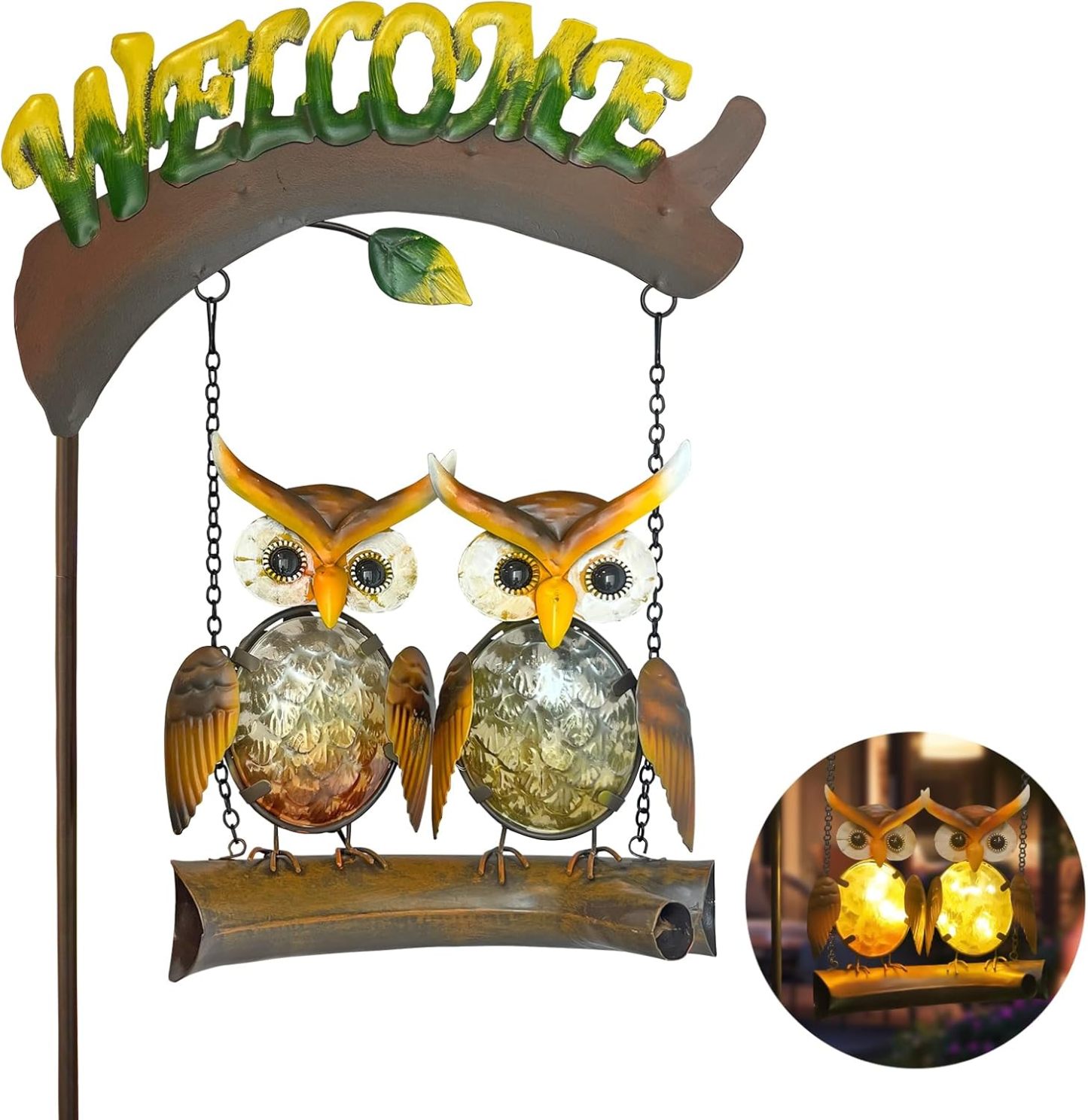 48 Inch Solar Frog Swing Garden Stake, Waterproof Outdoor Landscape Lights with Welcome Sign, Decorative Yard Patio Ornament, Gift for Mom & Women