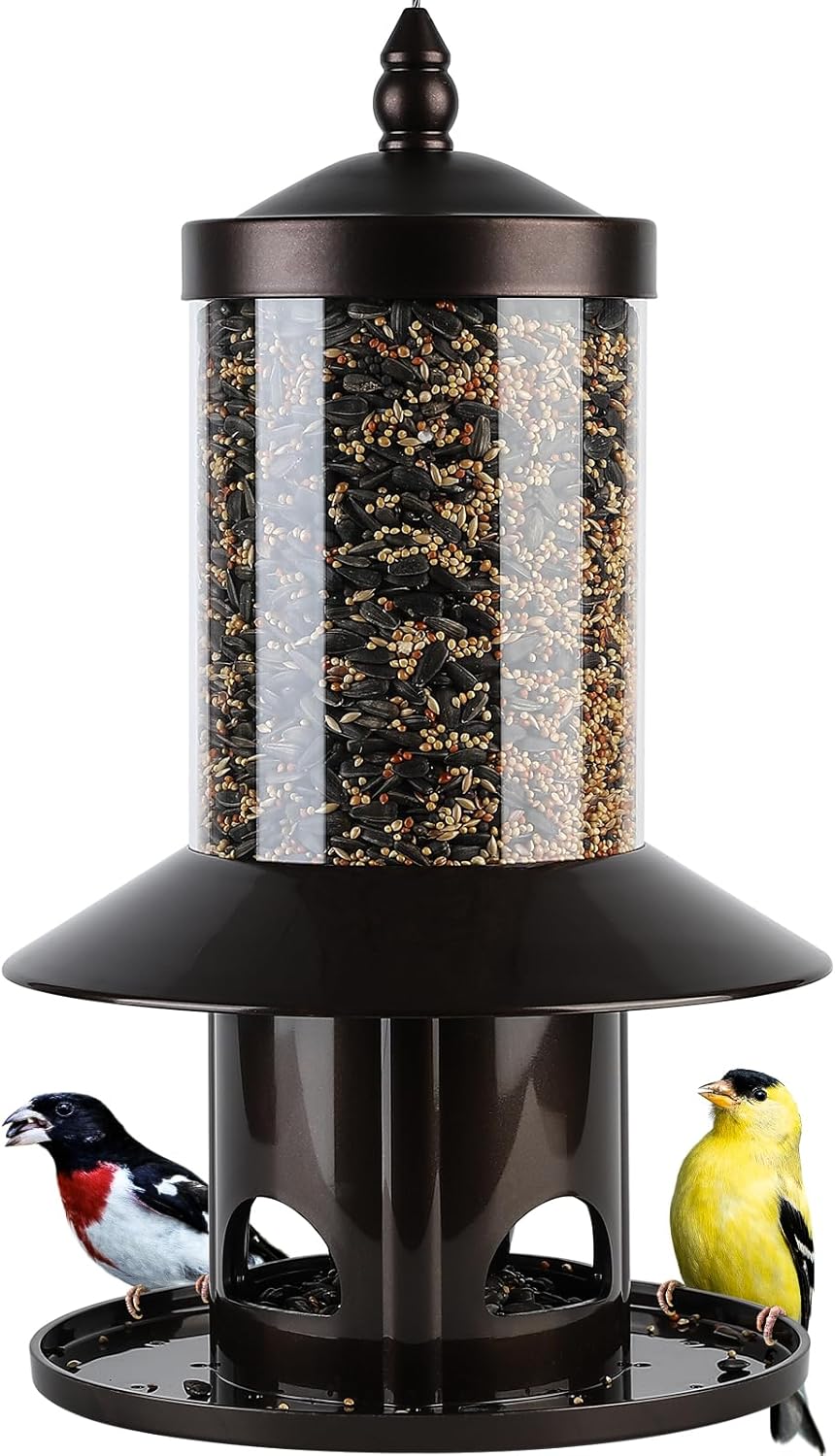 Squirrel Proof Bird Feeder, 360° Feeding Perch Tray, Outdoor Hanging Wild Bird Seed Feeder, Dark Green