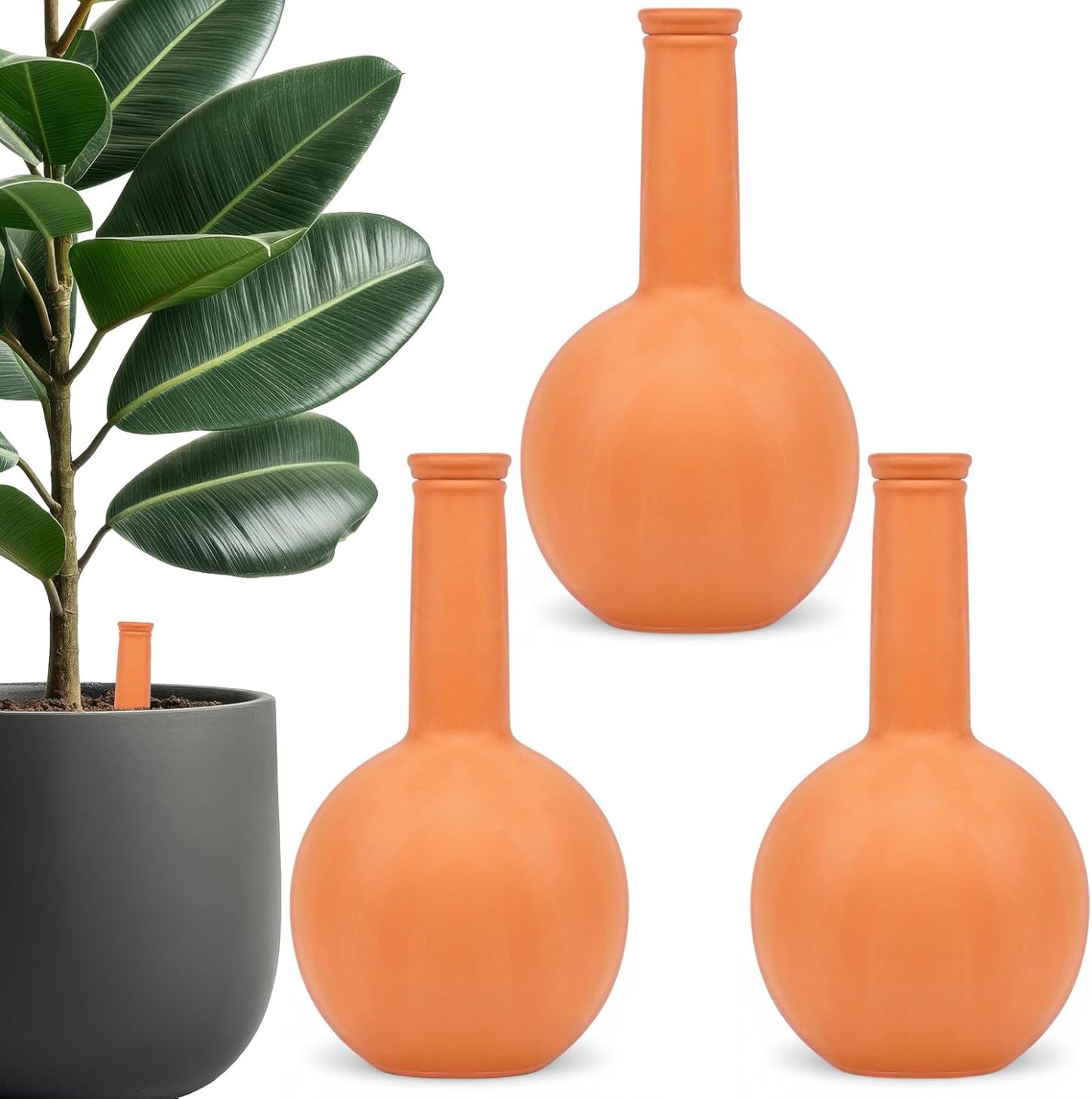 30 Oz Large Terracotta Ollas Watering Pots, Self-Watering Device with Lid, 2-Week Auto Irrigation System for Indoor & Outdoor Plants