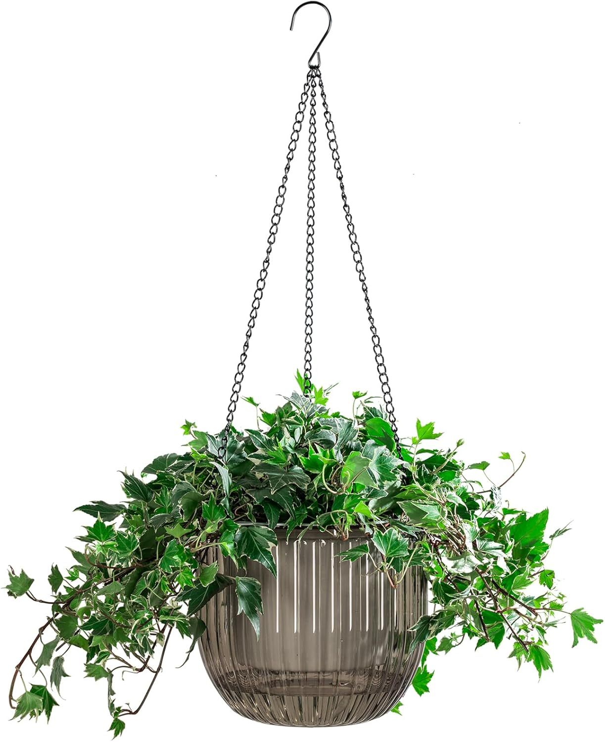 1 Pack 8.3 Inch Self Watering Hanging Planter, Indoor Outdoor Hanging Flower Pot Basket with 3 Hooks and Drainage Holes for Home Garden Decor