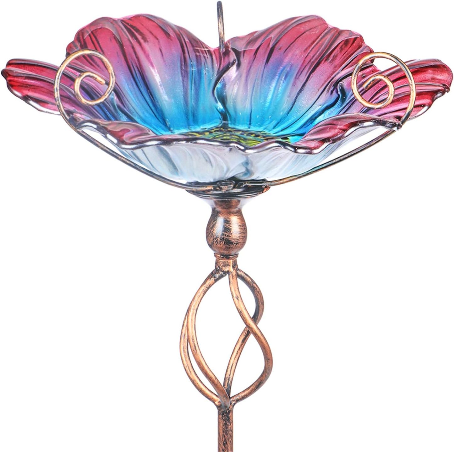 31 Inch Height Glass Birdbath Bird Feeder with Metal Stake, Blue Outdoor Garden Yard Decor