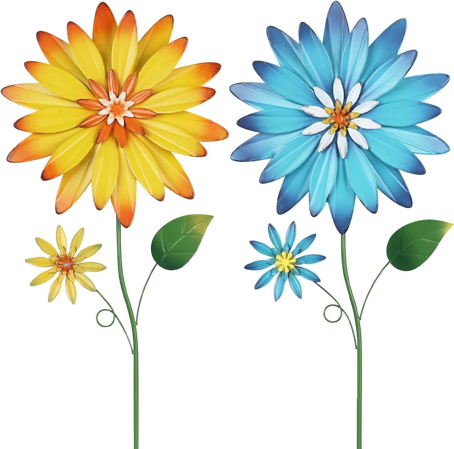 22.4" Metal Sunflower Garden Stakes, 2 Pcs Shaking Head Flower Ornaments, Spring Decor for Yard, Lawn and Patio