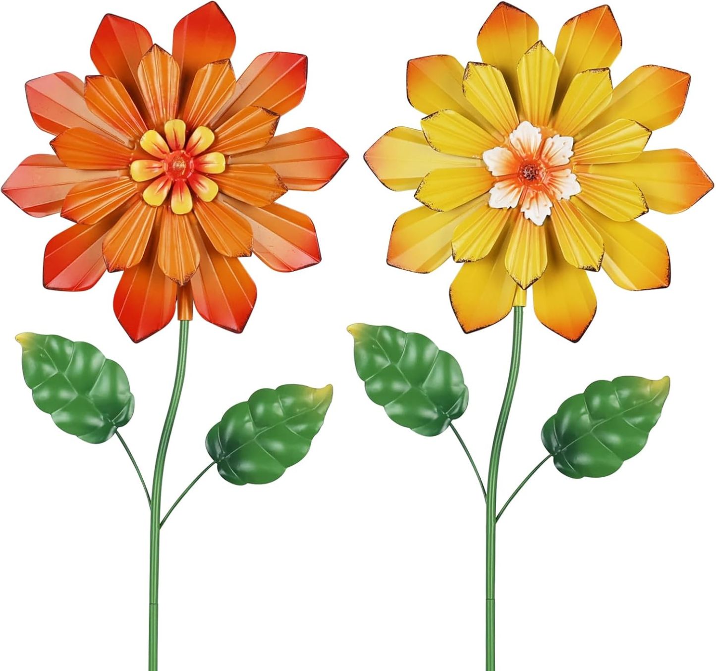 22.4" Metal Sunflower Garden Stakes, 2 Pcs Shaking Head Flower Ornaments, Spring Decor for Yard, Lawn and Patio
