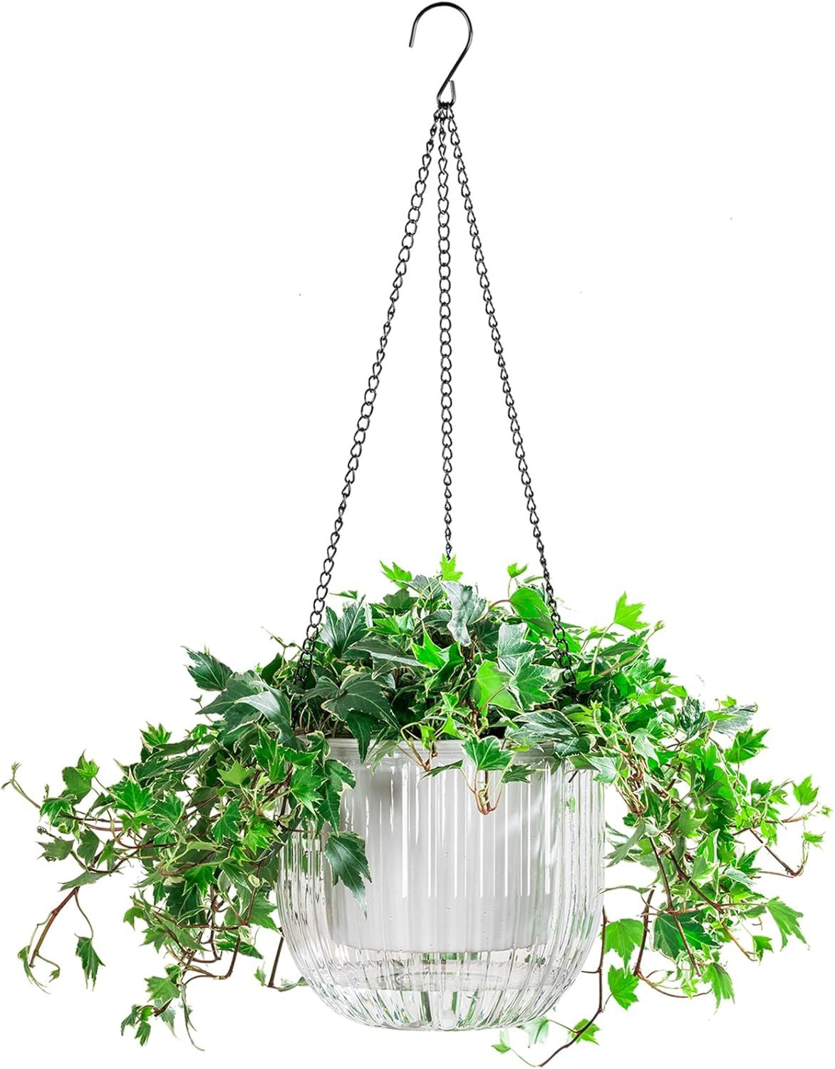 1 Pack 8.3 Inch Self Watering Hanging Planter, Indoor Outdoor Hanging Flower Pot Basket with 3 Hooks and Drainage Holes for Home Garden Decor