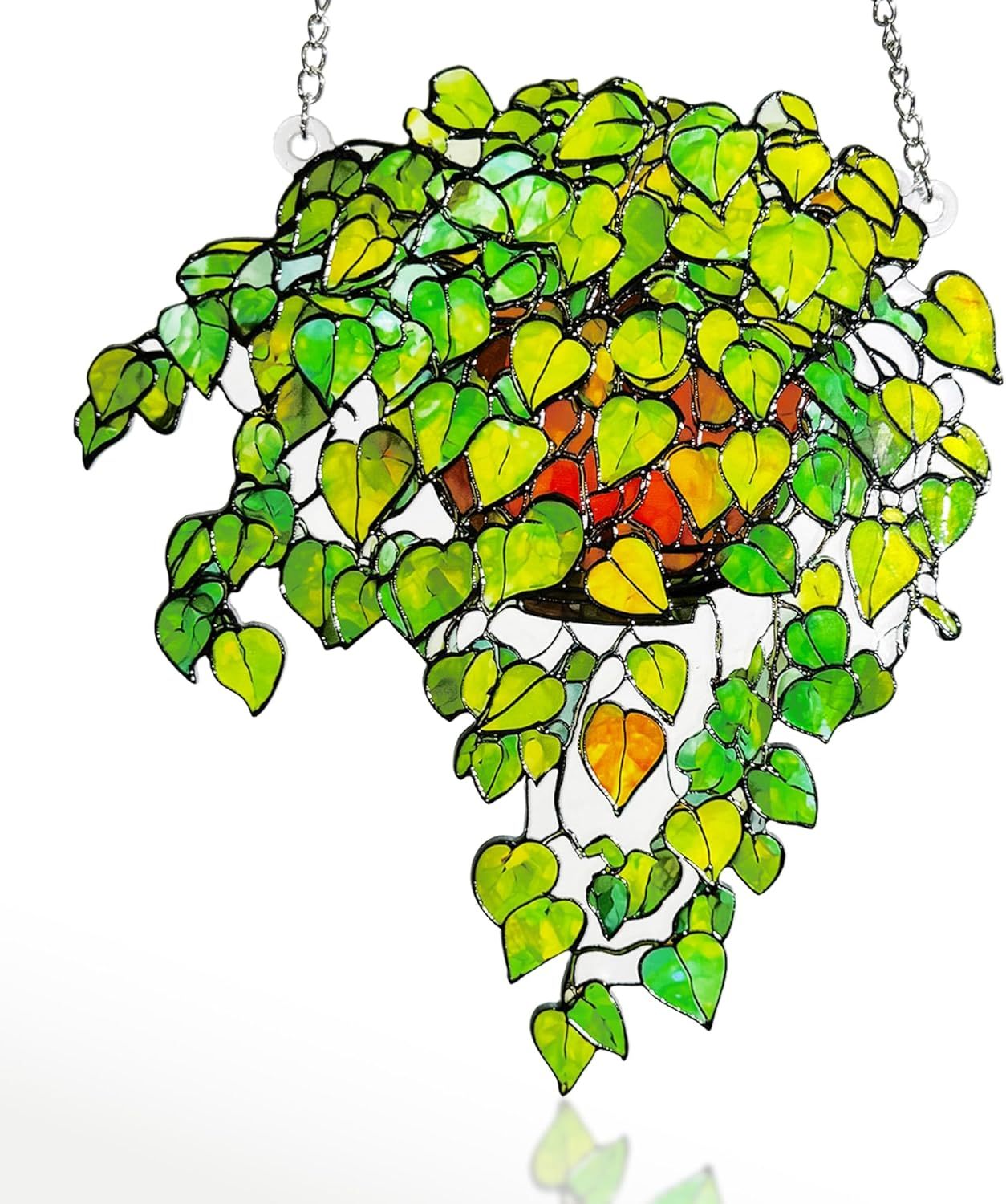 Leaf Plant Stained Glass Suncatcher, Window Hanging Ornament, Unique Gift for Nature Lovers