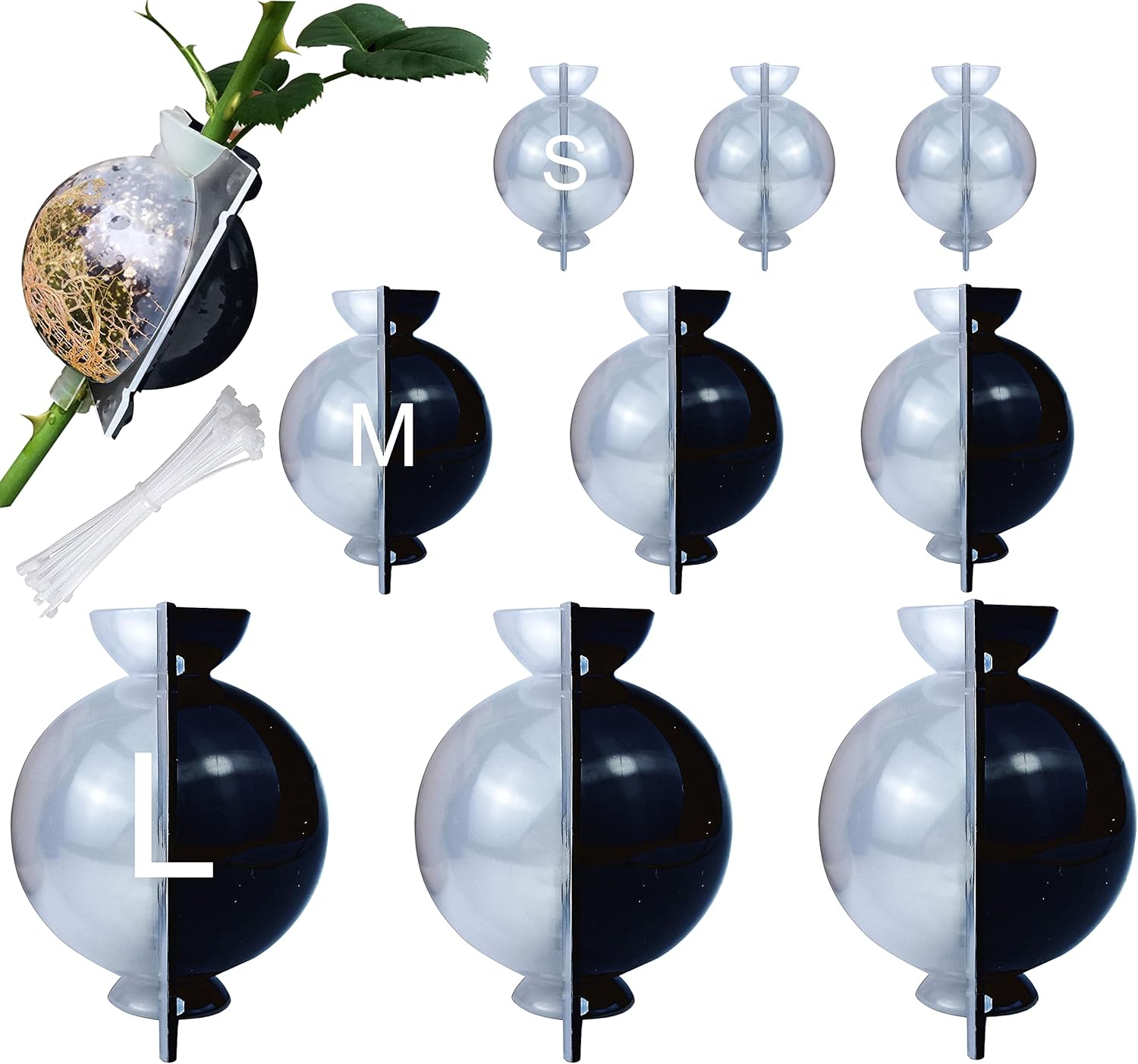 10 PCS Air Layering Propagation Kit, Reusable Clear Grafting Rooting Balls with Zip Ties, Transparent Plant Layering Pods for Fast Plant Rooting & Propagation