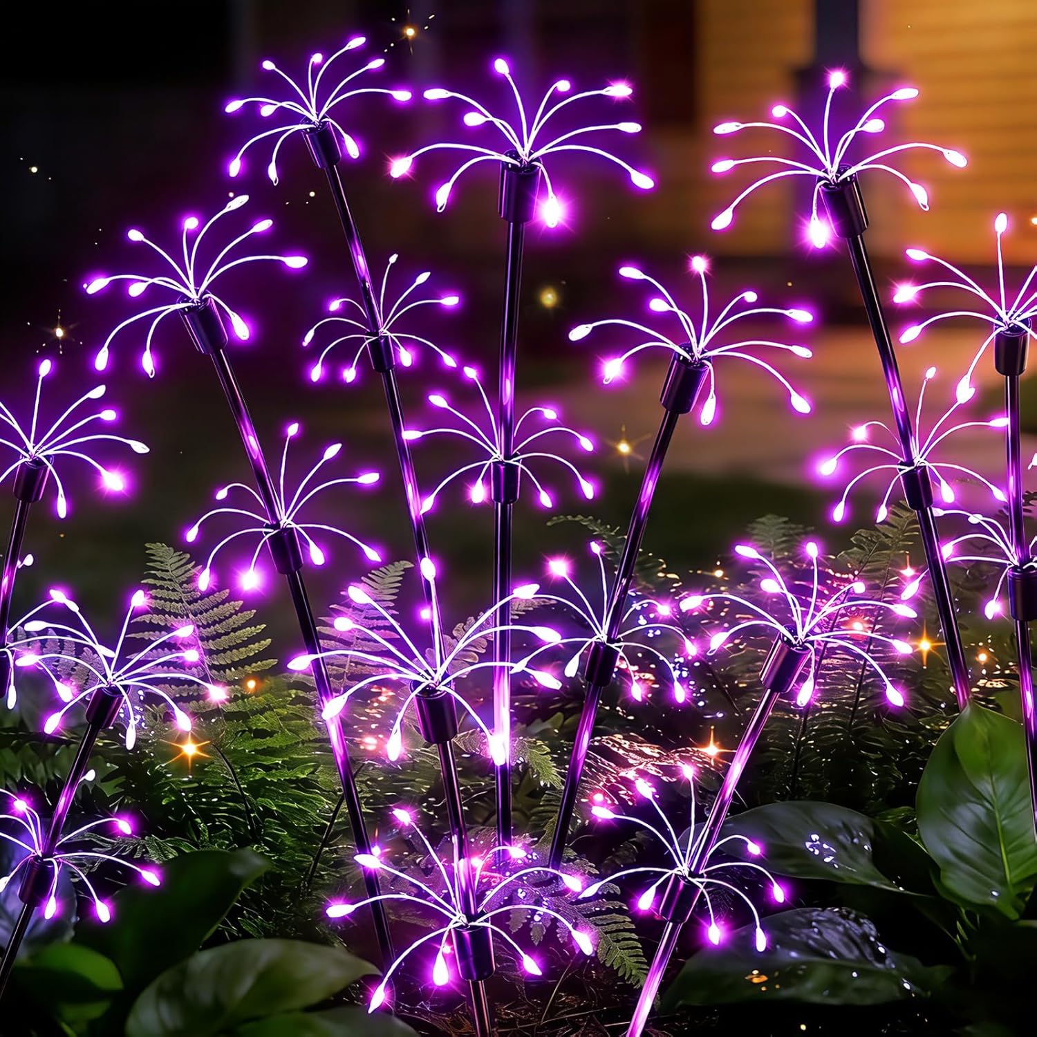4 Pack Solar Firework Garden Lights, 2-Layer Swaying Starburst Fairy Lights, Waterproof Outdoor Decor for Yard Patio Pathway Lawn