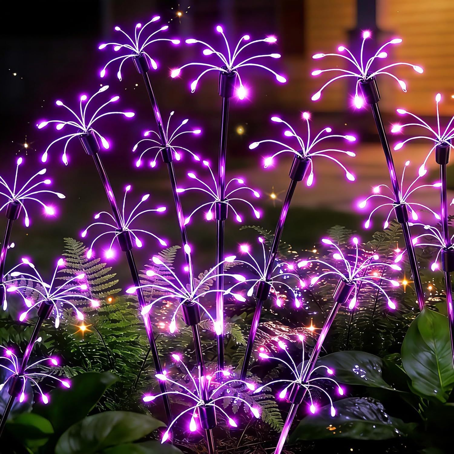 4 Pack Solar Firework Garden Lights, 2-Layer Swaying Starburst Fairy Lights, Waterproof Outdoor Decor for Yard Patio Pathway Lawn