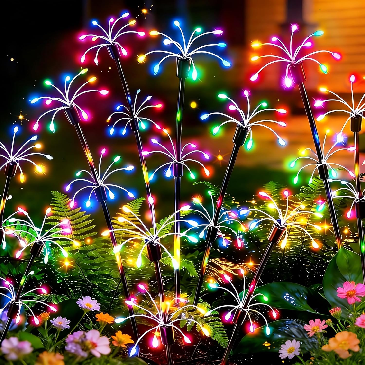 4 Pack Solar Firework Garden Lights, 2-Layer Swaying Starburst Fairy Lights, Waterproof Outdoor Decor for Yard Patio Pathway Lawn