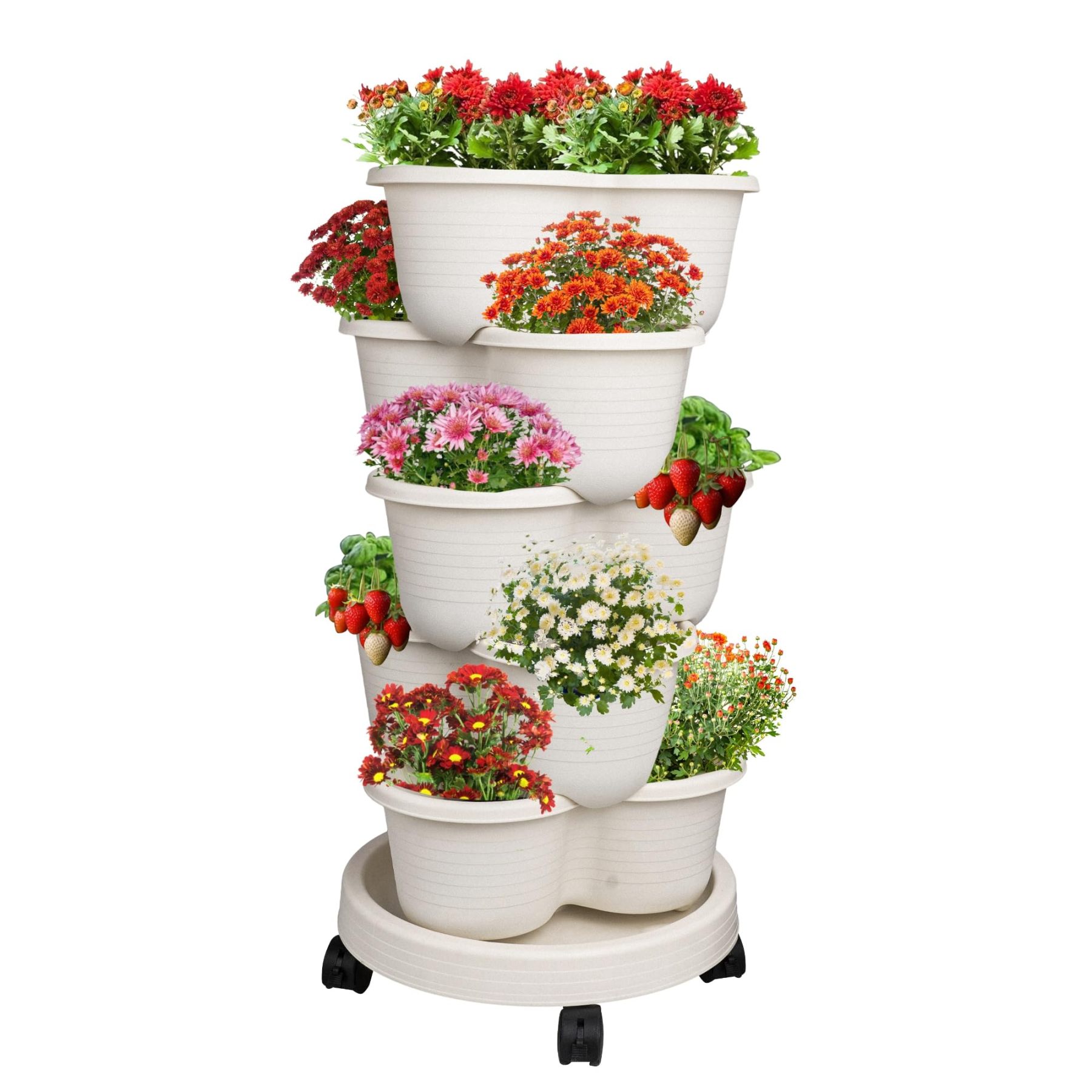 5 Tier Stackable Strawberry Planter, Vertical Garden Tower for Herbs, Vegetables, Flowers & Succulents