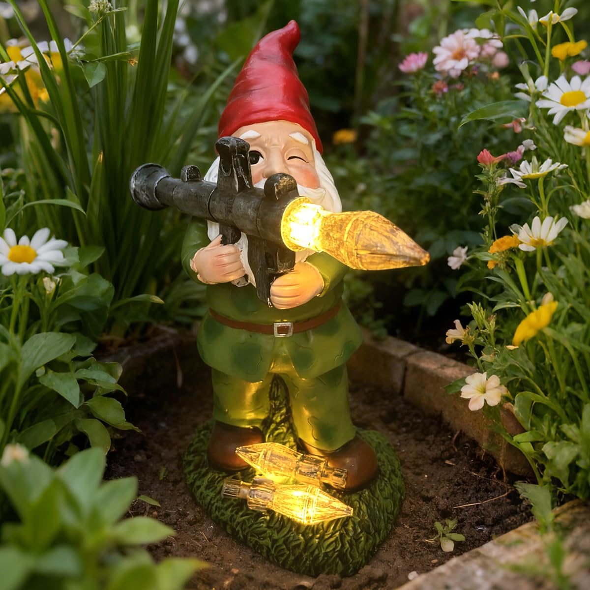 Large Garden Gnome Statue with Guns
