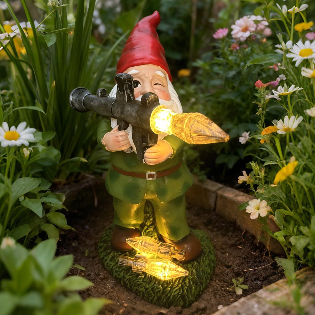 Large Garden Gnome Statue with Guns