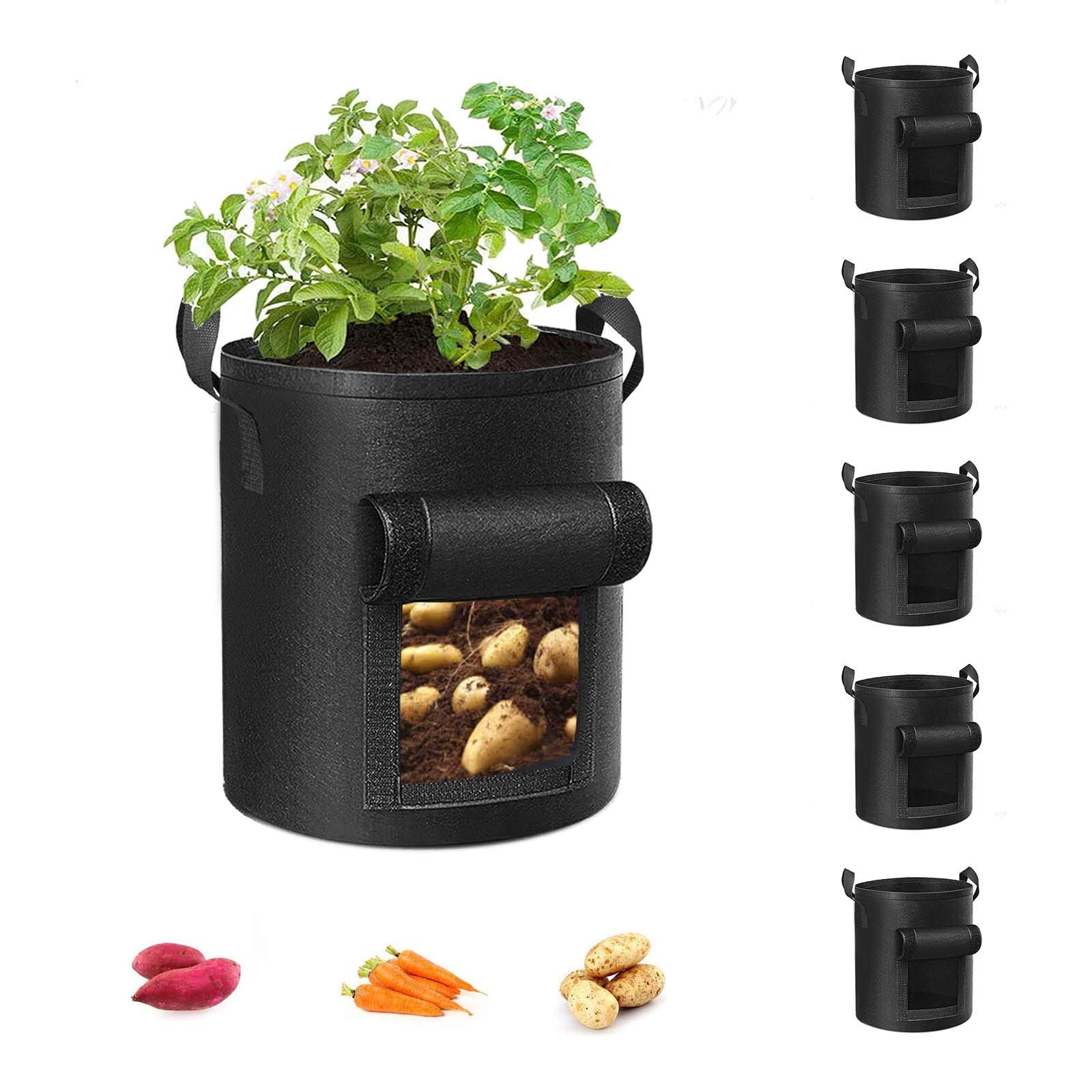 5-Pack 10 Gallon Potato Grow Bags, Thickened Nonwoven Fabric Planting Pots with Reinforced Handles for Vegetables, Tomatoes & Fruits