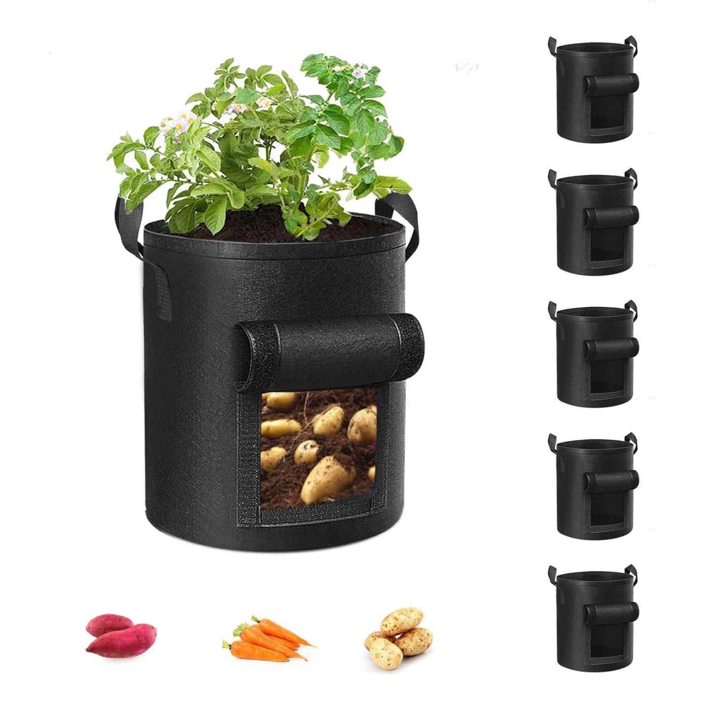 5-Pack 10 Gallon Potato Grow Bags, Thickened Nonwoven Fabric Planting Pots with Reinforced Handles for Vegetables, Tomatoes & Fruits