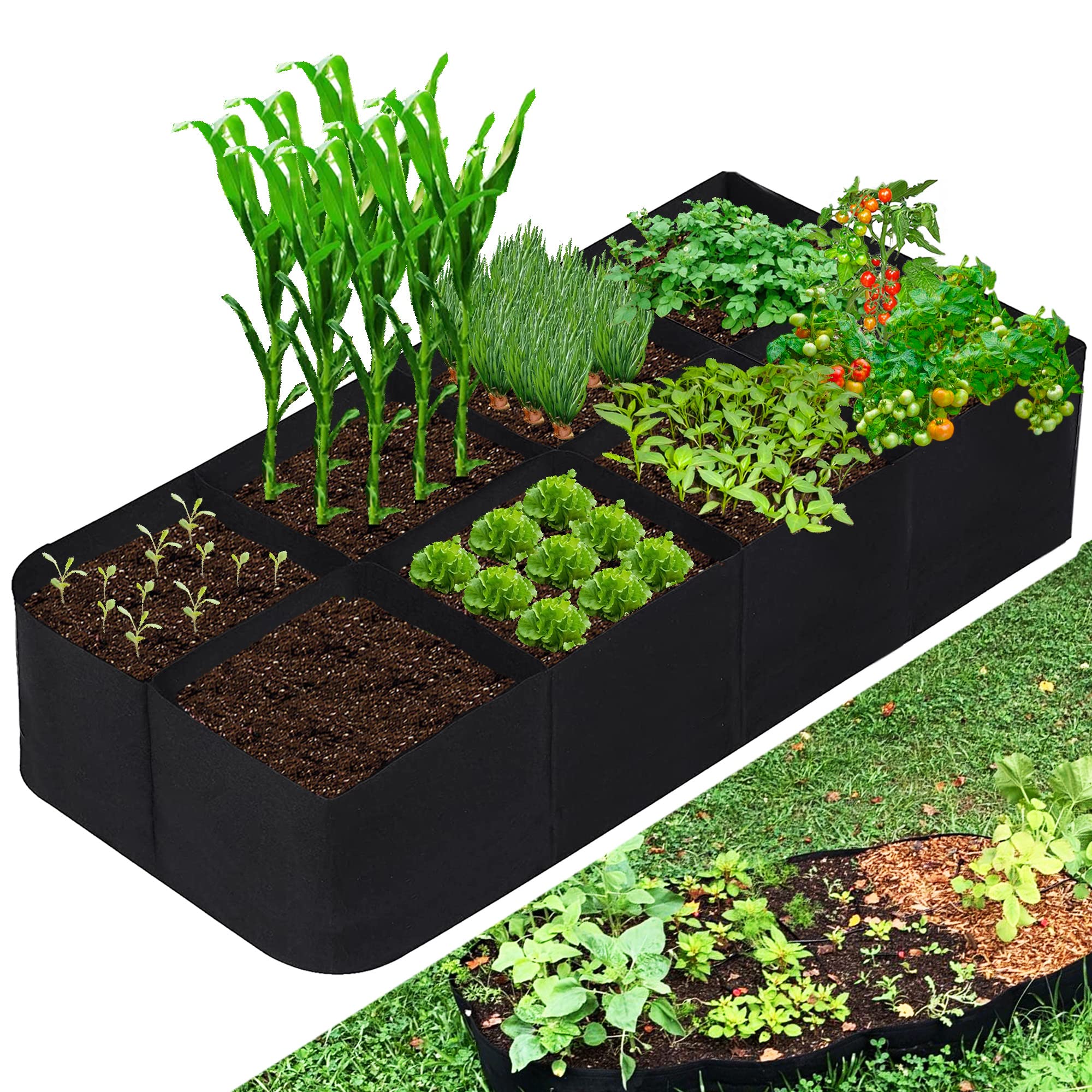 Fabric Raised Garden Bed, 128 Gallon 8 Grids 3x6FT Planter Bag, Rectangle Planting Container for Outdoor Gardening (Vegetables, Potatoes, Flowers)
