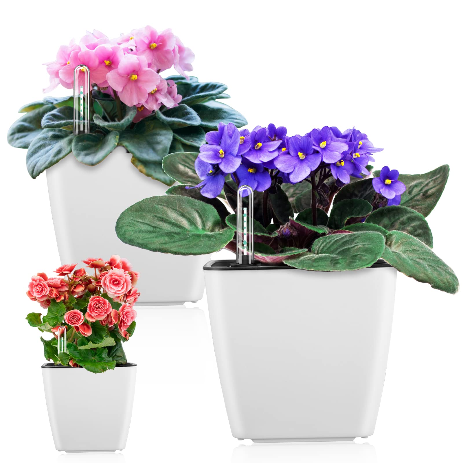 3 Pack 5 Inch Self Watering Planters for Indoor Plants, White Self Watering Pots for African Violets, Flowers & Herbs