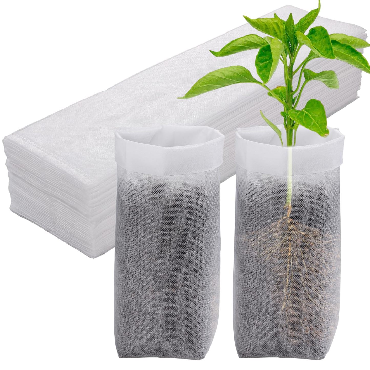 60 PCS 13.5''H Deep Nursery Grow Bags, Biodegradable Non-Woven Fabric Planting Pots for Indoor & Outdoor Seedlings, Vegetables, Flowers & Fruits