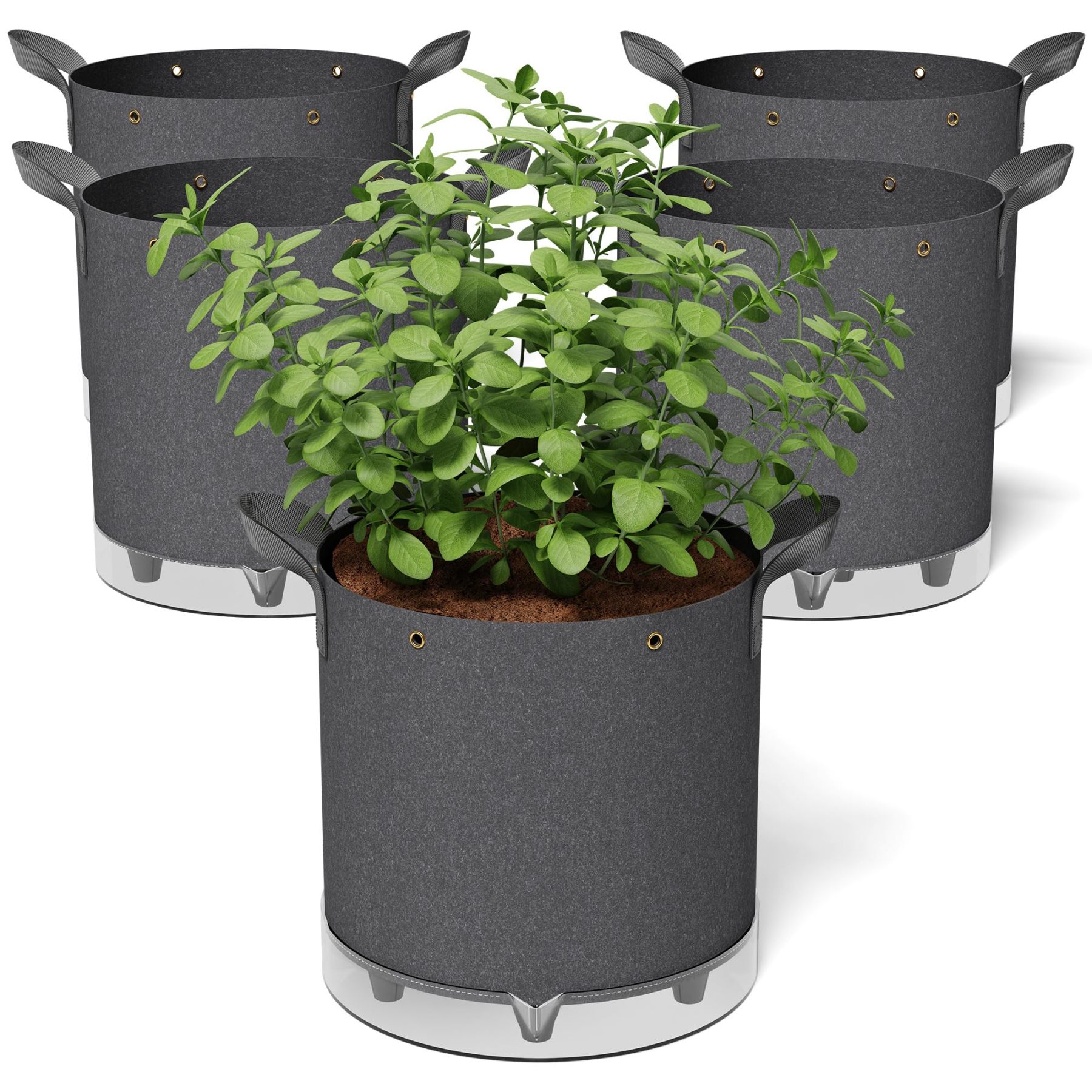 5-Pack 5 Gallon Self-Watering Grow Bags, 420G Thick Nonwoven Fabric Pots with Reinforced Handles & Multi-Purpose Rings for Low Stress Plant Training (Fruits, Vegetables, Flowers)