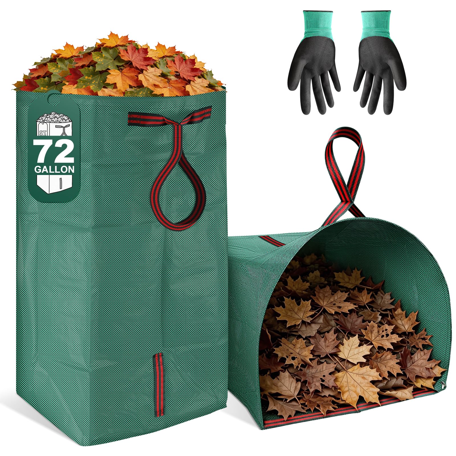 2-Pack 72 Gallon Yard Waste Bags, Reusable Self-Standing Leaf Collector with Reinforced Handles, Collapsible Dustpan-Type Garden Bag for Leaves, Grass & Outdoor Debris Cleanup