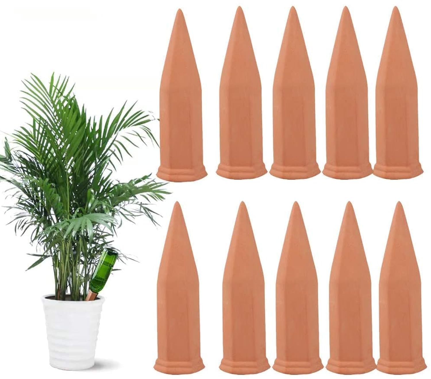 10 Pack Terracotta Plant Watering Spikes, Automatic Self Watering Stakes for Wine Bottles, Vacation Plant Watering Devices for Indoor & Outdoor Plants
