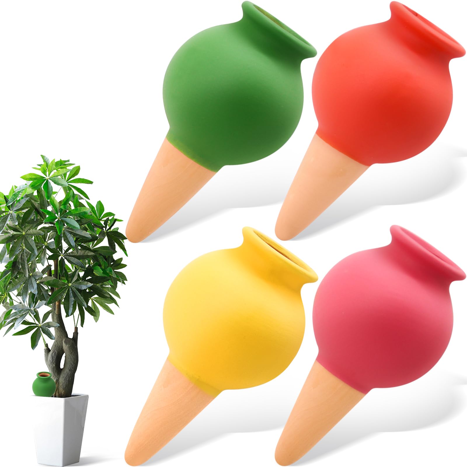 4 Pack Terracotta Self Watering Spikes, Slow Release Plant Watering Globes for Indoor & Outdoor Plants