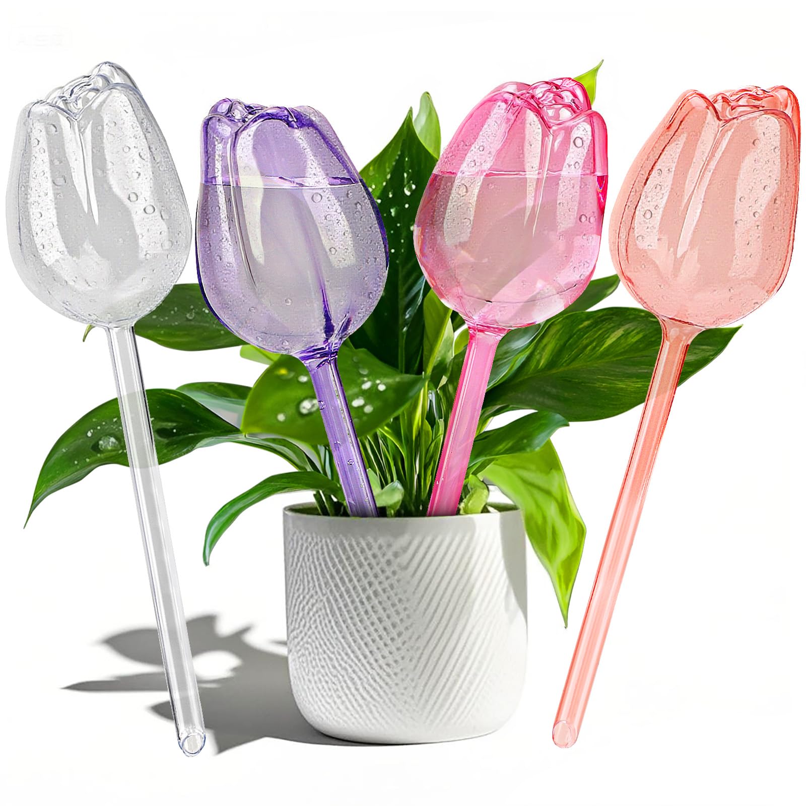 4 Pcs Tulip Shaped Self Watering Globes, Automatic Plastic Watering Bulbs for Indoor & Outdoor Plants
